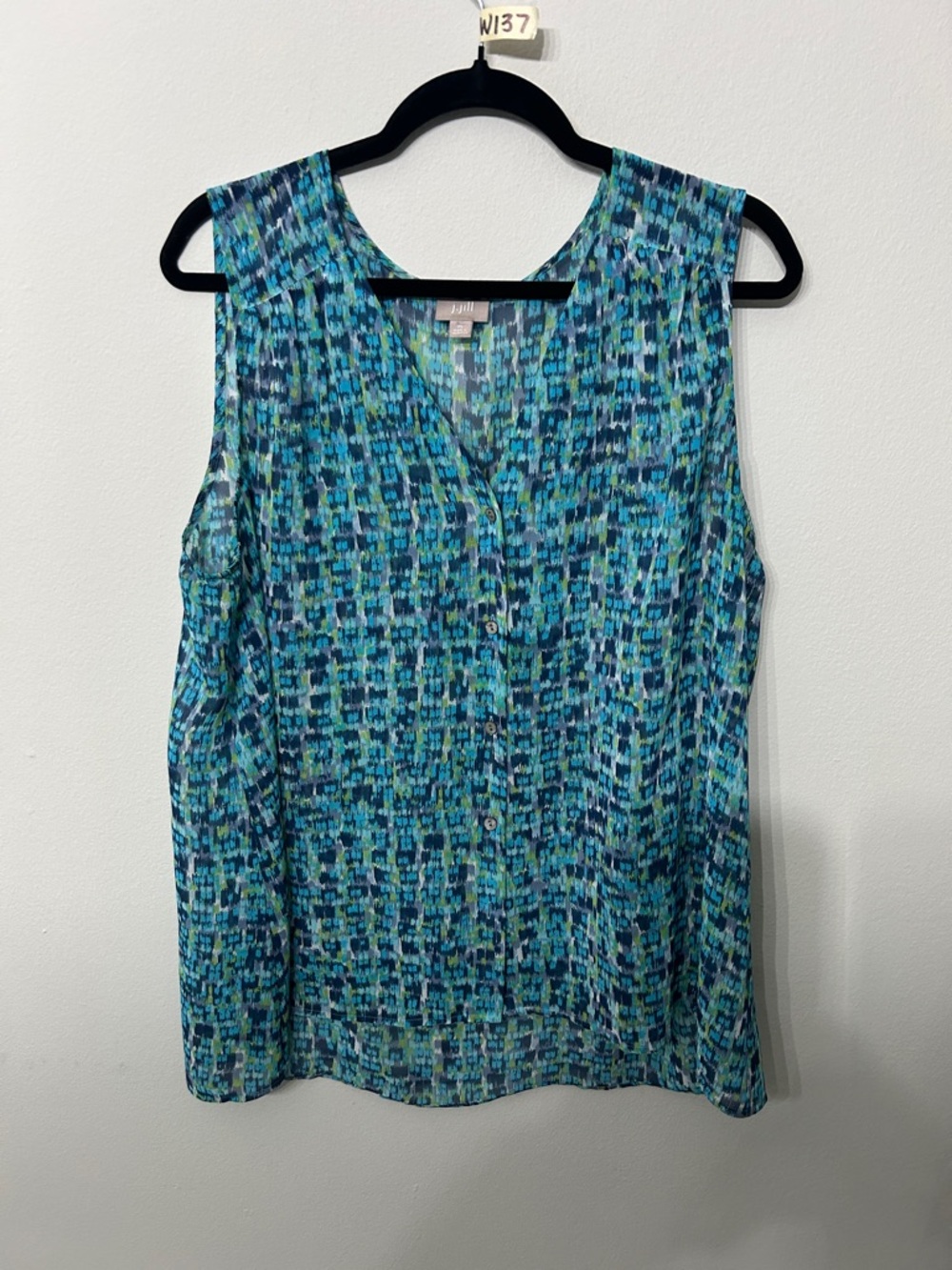 Like New J. Jill Blue Green Abstract Print Sleeveless Top XL